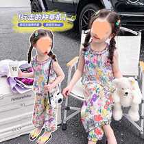 Girls Summer Clothes 2024 New Trendy Floral Sleeveless Suit for Baby Girls Summer Pastoral Style Two-piece Trendy Suit