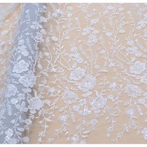 Soft Mesh Embroidery Sequin Fabric Lace Leaves Flower Weddi