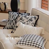 Light luxury pillow modern simple tufted lumbar pillow black and white cushion Nordic style car pillow cover cotton and linen sofa pillow