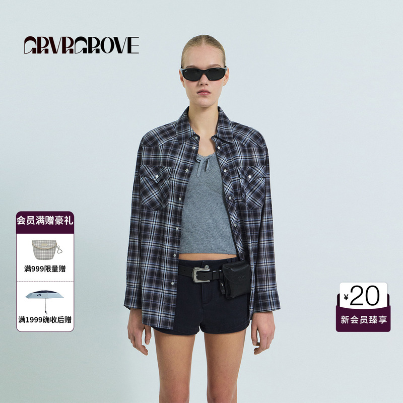 Grvr Grove Official Flagship Store 26Ss Spring and Summer Loose Long-Sleeved Shirt Retro Plaid Gs26Shc04 Grvr Grove Official Flagship Store 26Ss Spring and Summer Loose Long-Sleeved Shirt Retro Plaid Gs26Shc04