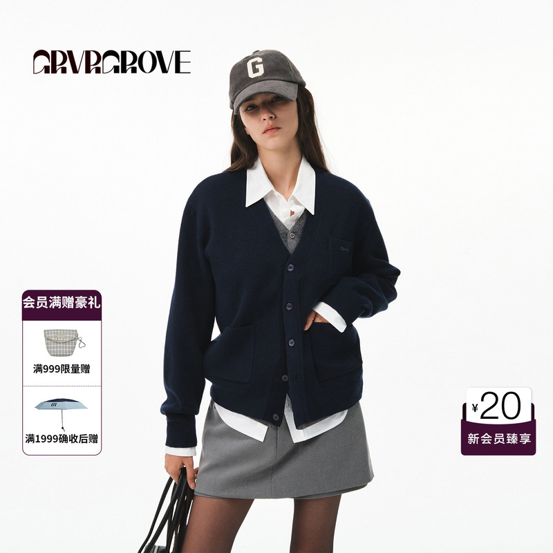 Grvr Grove Official Flagship Store 26Fw New Autumn Style Contrasting Color Long-Sleeved Knitted Cardigan Gf26Kne13