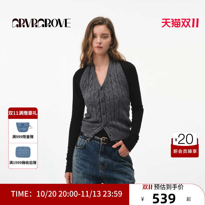 Grvr Grove Official Flagship Store 2026Fw New Autumn Korean Style Knitted Vest Gf26Kne16