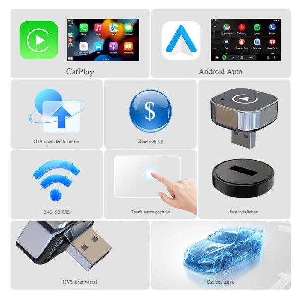 2 in 1 Wireless CarPlay Android Auto Adapter BT 5.0