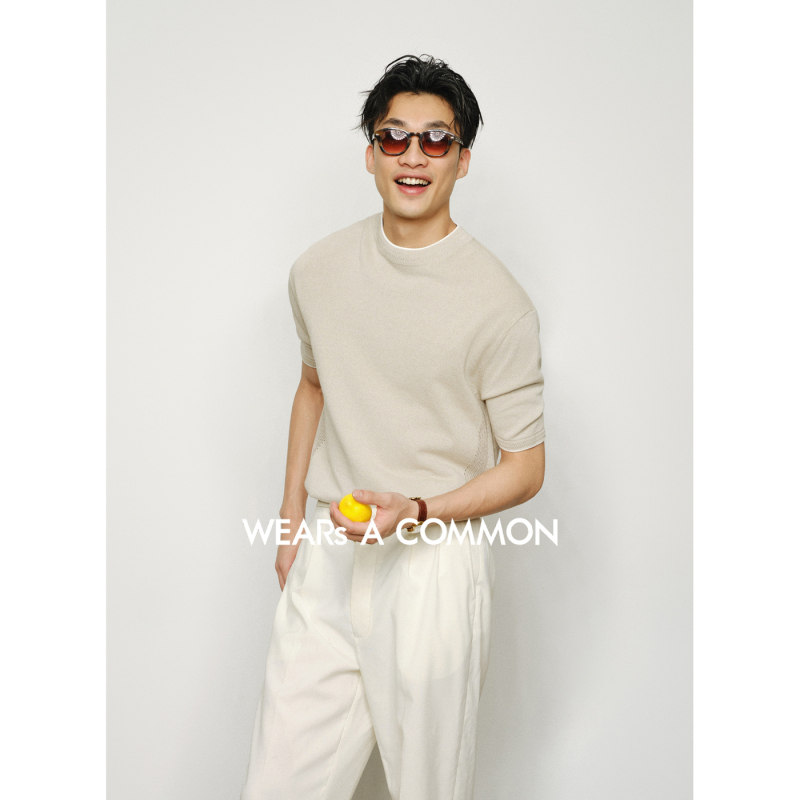 Wears a Common Yu Sanhuo 14-Needle Imported Japanese Paper Yarn Tencel Dry and Breathable Short-Sleeve T-Shirt