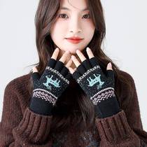 Woolen fingerless gloves half-finger touch screen womens autumn and winter knitted student office writing outdoor cycling warm