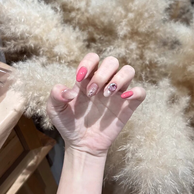 Tea Powder Glass Ice Transparent Tea Powder Cat Eye Pure Handmade Wearable Nails Finished Fake Nails That Enhance Complexion and Add Elegance, Removable Nail Art