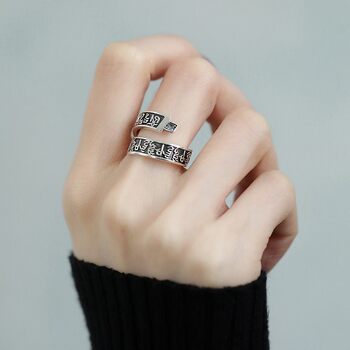 925 silver zircon ring s925 silver retro old pharmacist's heart sutra zircon stacked ring versatile j13103