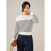 Striped knitted sweater tops for women spring new womens casual round neck long-sleeved bottoming shirt design pullover sweater