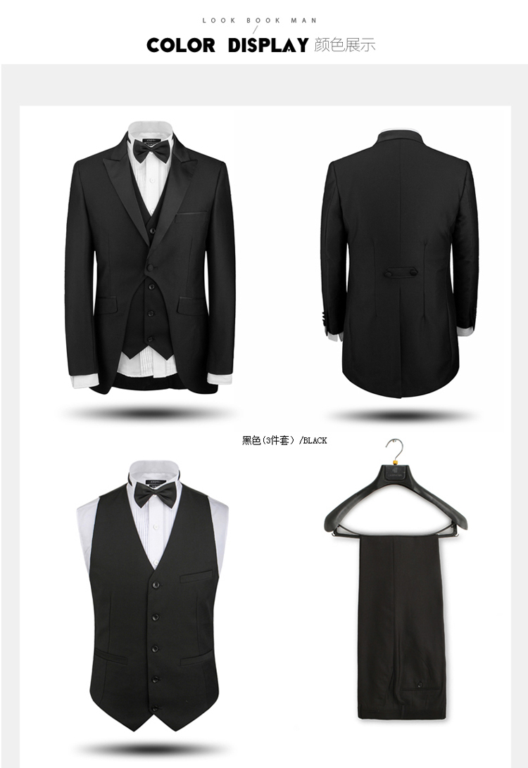 Nam tuxedo Suit tay áo Trình diễn Nhạc trưởng Trang phục Chú rể Váy cưới Ba mảnh Host Suit Nam đồ nam đẹp 2021