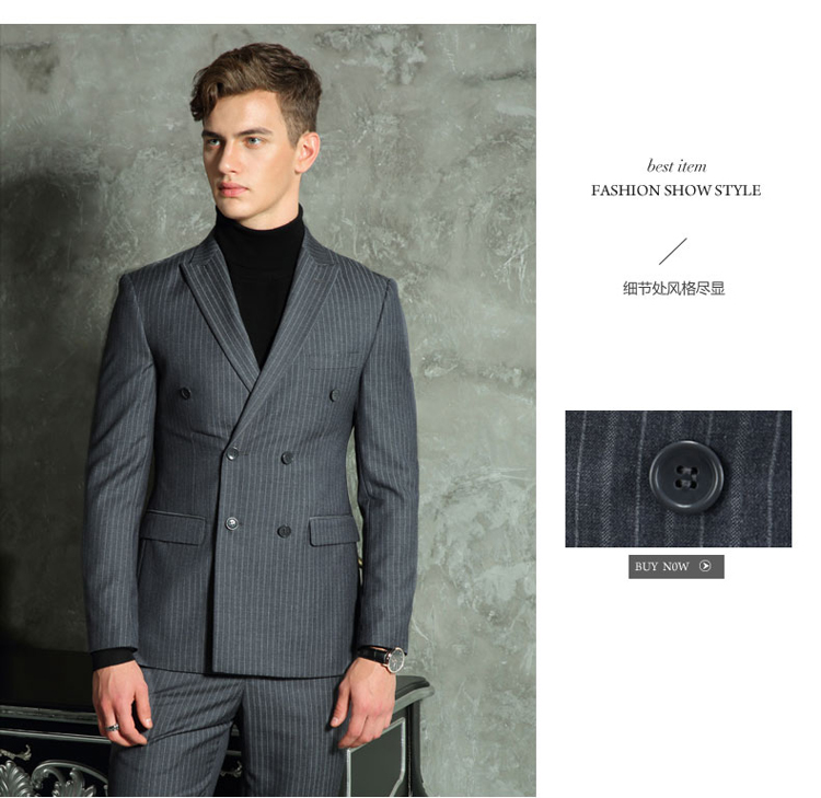 Bộ đồ cưới phù hợp với nam chú rể ăn mặc bốn mùa British Slim thanh niên đôi ngực sọc len quần áo thể thao nam