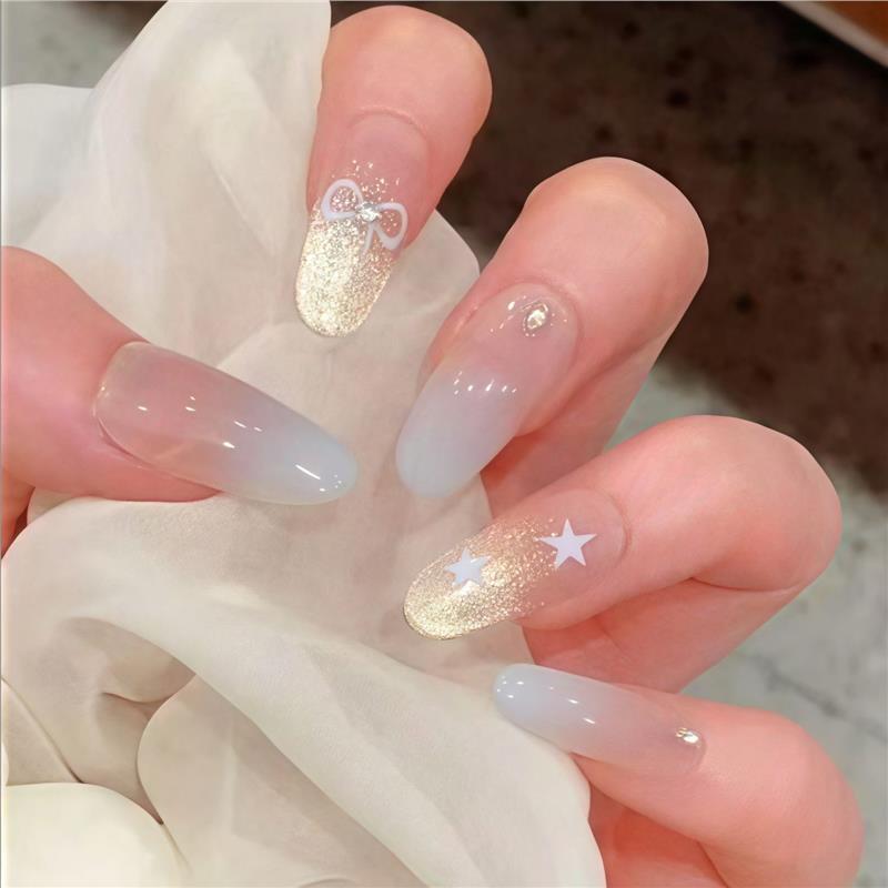 New Style Manicure Wearable Nails, Dazzling Cat-Eye Effect, Handmade Medium-Long Oval Nail Patches, Detachable, Water Drop Design, High-End Feel