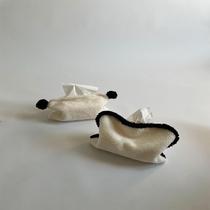Ins style simple black and white circle sherpa tissue storage bag cream tissue set napkin box restaurant decoration
