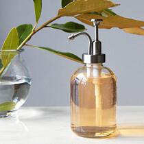 Nordic bathroom light luxury hand sanitizer soap lotion stainless steel press mouth small mouth crystal white transparent glass bottle