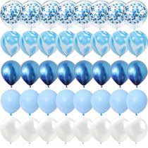 40 Pcs Blue Set Agate Marble Balloons Silver Confetti Balloo