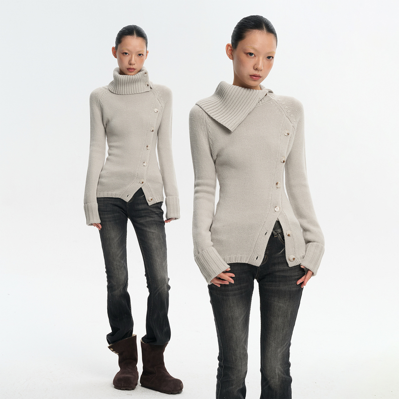 Liny Liberty 25Aw Deconstructed Turtleneck Wool Blend Sweater Women's Slim Fit Retro Knit Top Liny Liberty 25Aw Deconstructed Turtleneck Wool Blend Sweater Women's Slim Fit Retro Knit Top