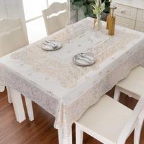 Waterproof and oil-proof wash-free tablecloth light luxury and high-end sense PV anti-scalding dining table coffee table mat thickened lace plastic tablecloth