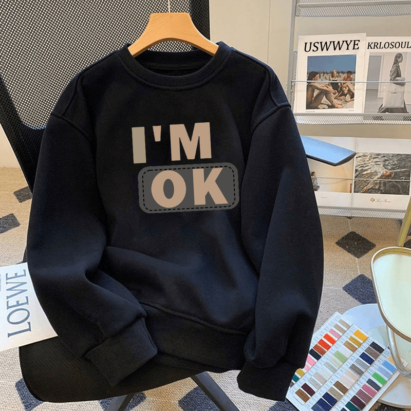 2024 New Autumn and Winter Sweatshirts for Men and Women, Versatile Oversize American High Street Black Crew Neck Sweatshirts for Couples