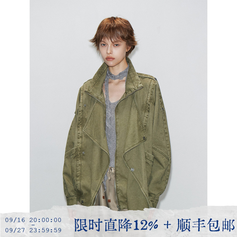 Tearocean* Street Style Casual Jacket for Women, Washed with a Slanted Placket, Stand Collar, Loose Fit, Drop Shoulder, Casual Trench Coat Tearocean* Street Style Casual Jacket for Women, Washed with a Slanted Placket, Stand Collar, Loose Fit, Drop Shoulder, Casual Trench Coat