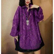 Spring New Lace Loose rend Blouse Long Sleeve Neck Plus Siz