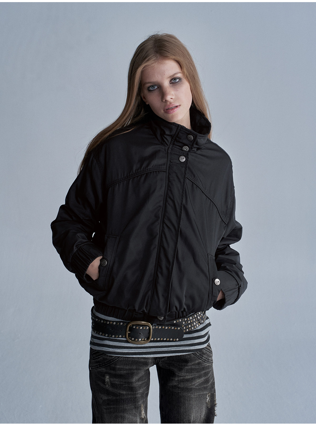 wear And tear Stand-Collar Fleece-Lined Nylon Jacket
