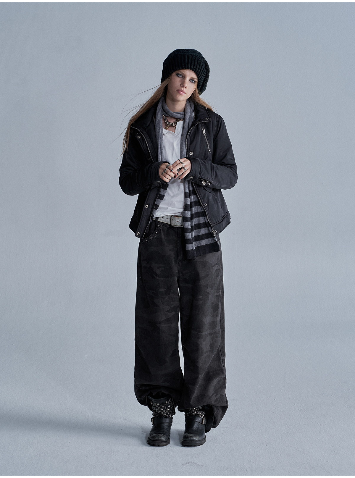 wear And tear Stand Collar Zip-Up Padded Jacket