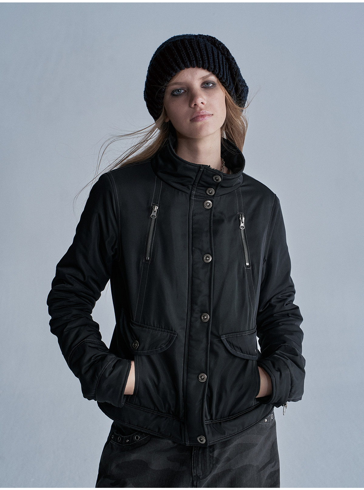 wear And tear Stand Collar Zip-Up Padded Jacket