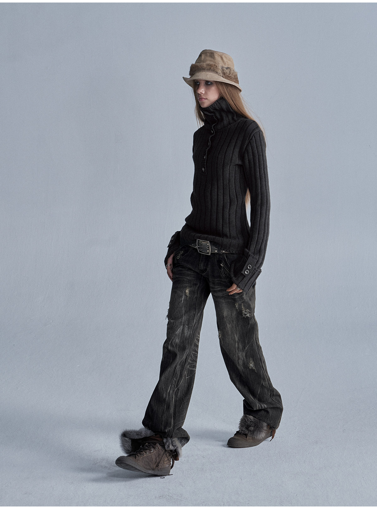 wear And tear Two-Way Turtleneck Ribbed Sweater