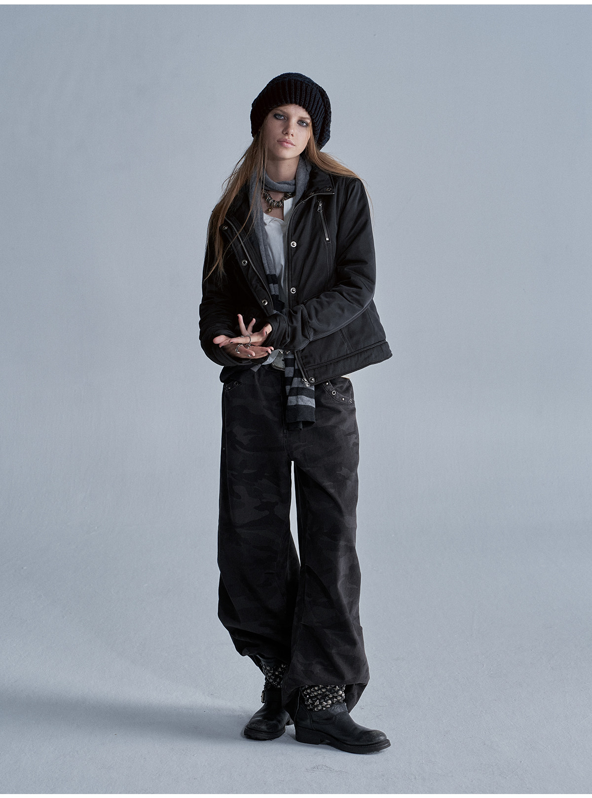 wear And tear Stand Collar Zip-Up Padded Jacket