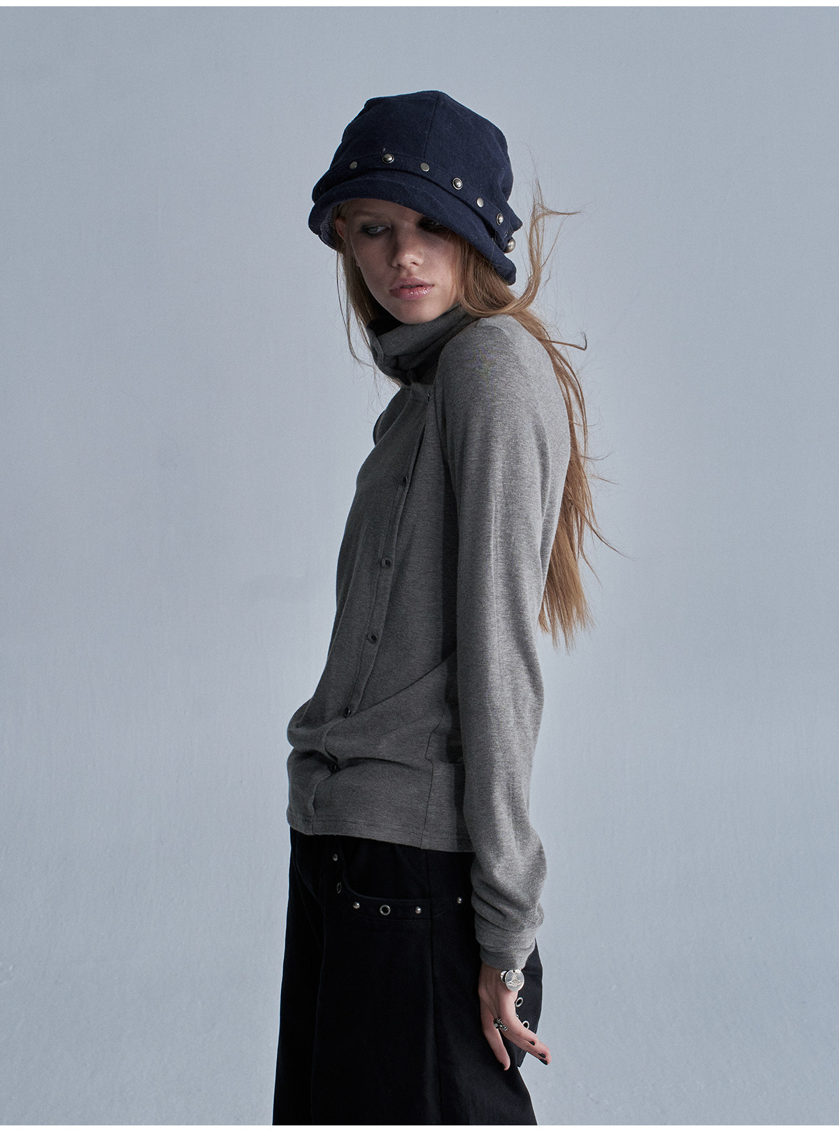 wear And tear High-Neck Button-Trim Long-Sleeve Tee