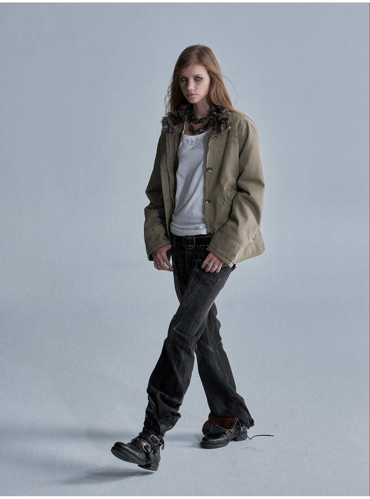 wear And tear Distressed Metal-Button Fleece-Lined Jacket