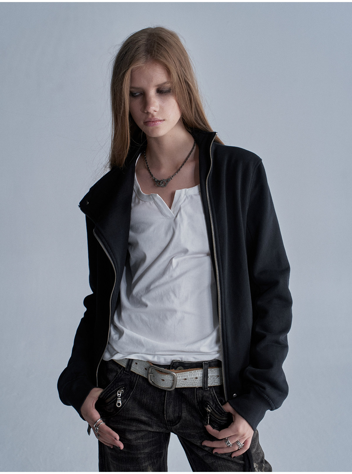 wear And tear Asymmetric Zip Rivet Fleece Jacket