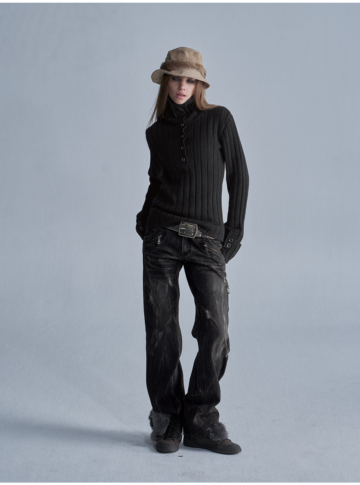 wear And tear Two-Way Turtleneck Ribbed Sweater