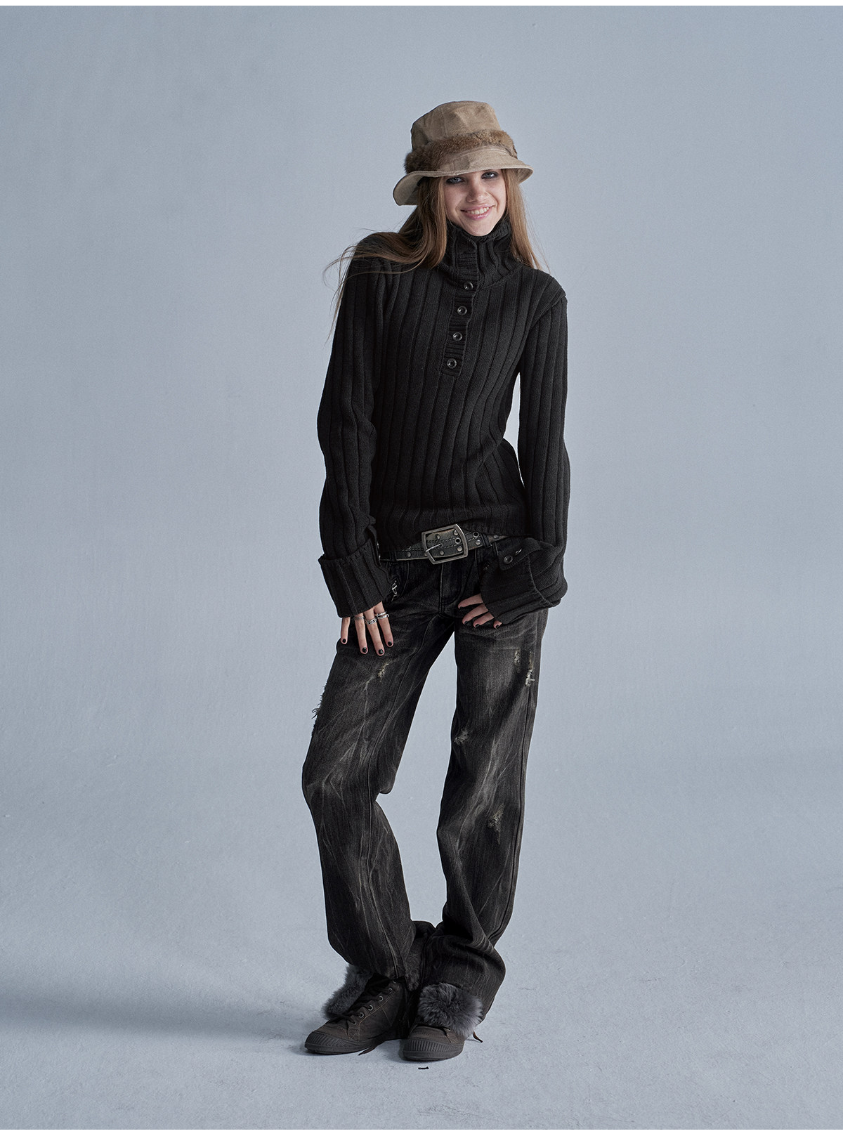 wear And tear Two-Way Turtleneck Ribbed Sweater