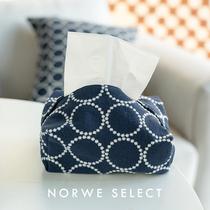 NORWE tissue box cotton and linen Japanese style double layer thick blue simple embroidered fabric tissue bag tissue cover storage north