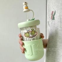 AKS water cup tea water separated straw cup coffee flower tea cup high temperature resistant large capacity water cup glass big belly cup