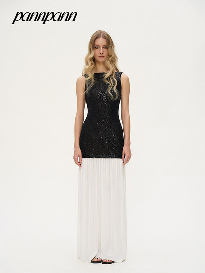 PANNPANN拼接修身露背亮片超长连衣裙拖地晚礼服Adele