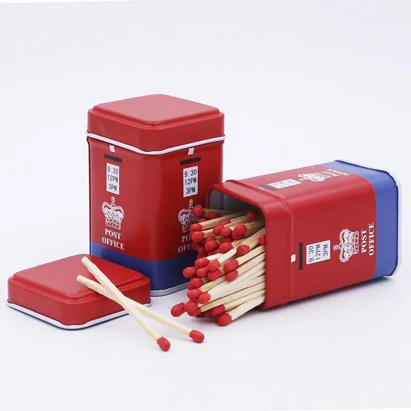 Extra-Long Red Matches for Lighting Pipes and Cigars, Safety Matches in a Tin Box, Special Long Matches for Incense