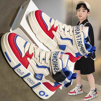 Children's Sports Shoes 2026 New Winter High-Top Sneakers for Boys, Boys' Medium and Large Children's Fleece-Lined Versatile Casual Cotton Shoes