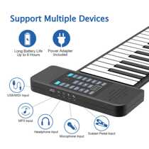 Hand-rolled piano 88 keys thickened beginners foldable portable electronic keyboard 61 soft piano keyboard with sustain charging