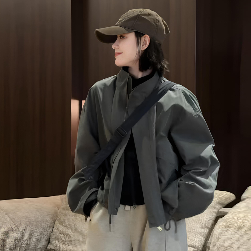 Korean Style Stand Collar Loose Short Jacket for Women 2026 Autumn New Versatile Slimming Age-Reducing Jacket Trendy Top