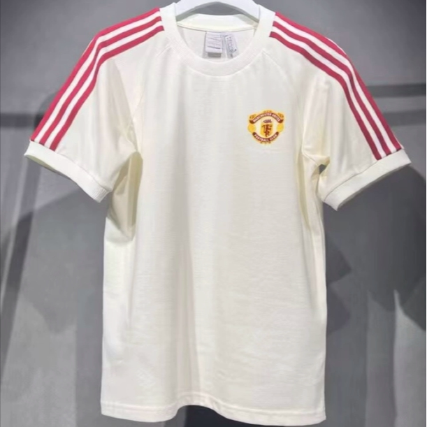 24-25 Season Manchester United Retro Cotton T-Shirt Gana Jo Pre-Match Warm-Up Appearance Football Short-Sleeved Sports Uniform