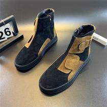 European station autumn and winter new high-top British trendy mens shoes spiritual boys plus velvet sneakers fashionable casual cotton shoes