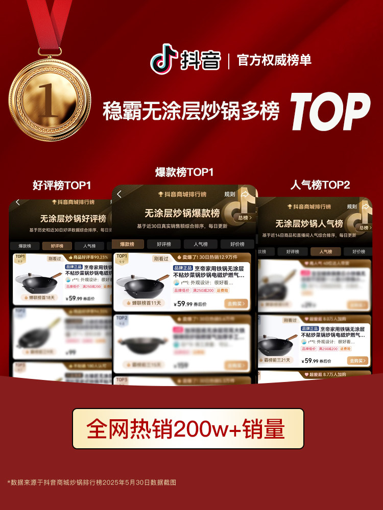 Fengdi Traditional Old-Fashioned Iron Pot for Home Use, Non-Stick, No Coating, Deepened Wok, Flat Bottom, Round Bottom, Suitable for Gas Stoves and Induction Cookers