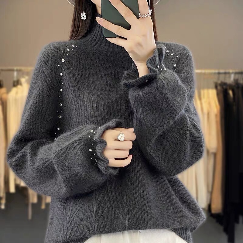 Gray Fashionable Floral Sleeve Knit Base Shirt for Women 2026 New Spring and Autumn Inner Wear Stylish Plus Size Women's Autumn and Winter Sweater Gray Fashionable Floral Sleeve Knit Base Shirt for Women 2026 New Spring and Autumn Inner Wear Stylish Plus Size Women's Autumn and Winter Sweater