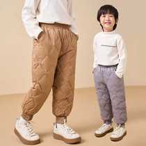 2024 new childrens down pants for boys and girls thickened white duck down high-waisted winter warm pants for middle and large children