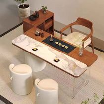 Balcony tea table 2024 new style small light luxury modern high-end casual home solid wood high-end slate small tea table