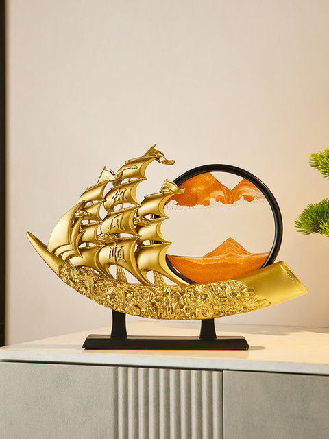 Smooth Sailing Sailboat Ornament, Light Luxury, High-End, Elegant Wine Cabinet Decoration, Quicksand Painting, Living Room, Office, Tv Cabinet