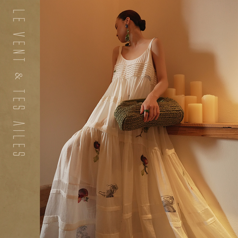 Le Vent&Tes Ailes Summer French-Style Luxurious Linen Blend Vacation-Style Loose Suspender Dress Le Vent&Tes Ailes Summer French-Style Luxurious Linen Blend Vacation-Style Loose Suspender Dress