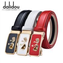 Pure white top layer cowhide belt for women pure white leather automatic buckle womens belt genuine leather Korean style belt for women
