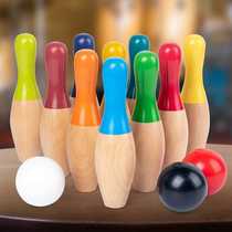 Wooden bowling educational toy large set solid wood assembly for young children to exercise fine motor skills parent-child